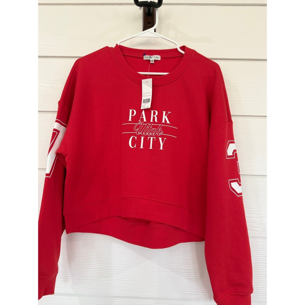 A- 17- Fitz + Eddi Park City Utah Red Cropped Sweatshirt Buckle Exclusive NWT md